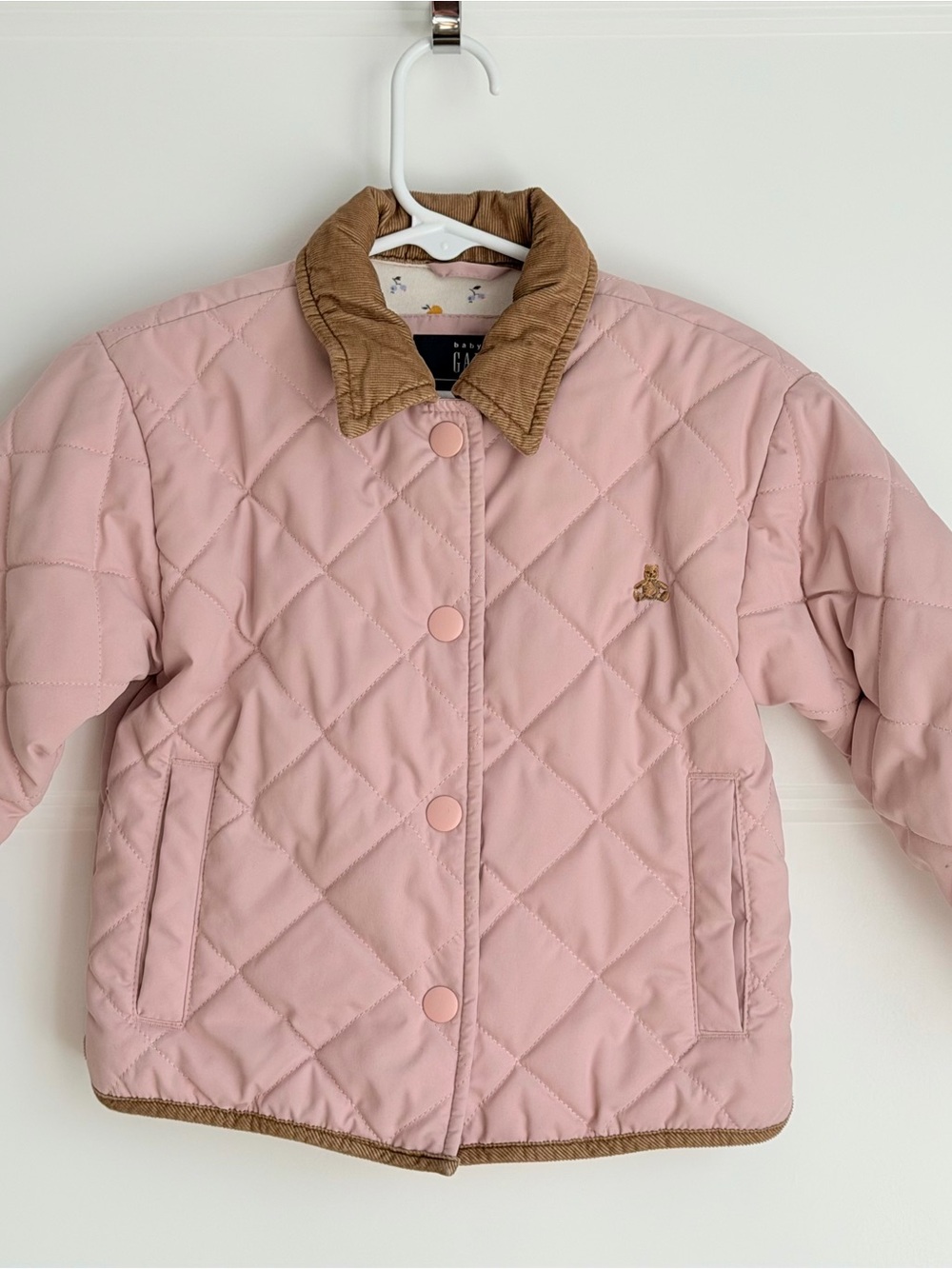 GAP Quilted Pink Jacket with Brown Collar